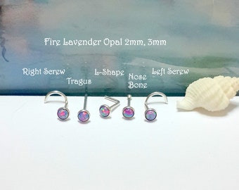 Sterling Silver Lavender Opal Stud: Nose, Tragus, Helix (22g-16g)