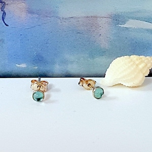 Aquamarine CZ Stud Earrings: 925 Sterling Silver, 14k Gold Filled