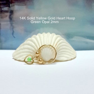 Opal 14K Solid Yellow Gold Heart Helix Hoops,Cartilage Earring, Nose,Septum ,Tragus Hoop,22g 20g 18g 16g ,October's Birthstone, Summer Sale