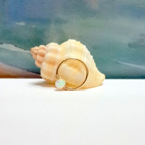 White Opal Helix Ring, Gold Nose Hoop, Silver Tragus,Conch,Daith Ring,16G 18G 20G 22G, October's  Birthstone,Sharm Jewelry,Sorority Gift