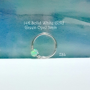 Weißgold Nasenring,14K Massives Weißgold, 16g 18g 20g 22g, Knorpel Ohrring,Helix,Septum,Tragus Hoop,Urlaubsgeschenk,Oktober Geburtsstein