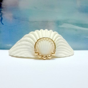 16g 18g 20g 22g  14K Solid Yellow or Rose or White Gold Beads Helix Hoops,Cartilage Earring,Nose,Septum, Conch ,Tragus Ring, Gifts, Handmade