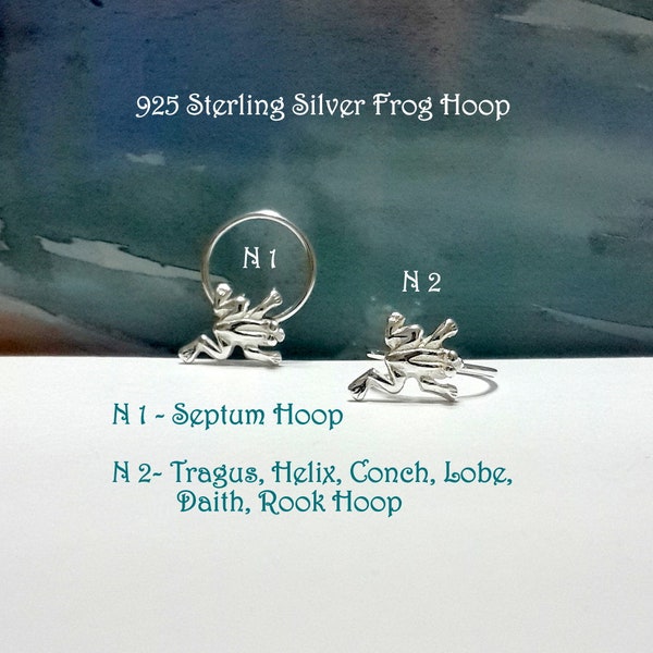 14G 16G 18G 20G 22G Sterling Silver Frog helix hoop-tragus ring-lobe-conch-daith-rook-nose -septum piercing-Nautical Jewelry-Halloween Gift