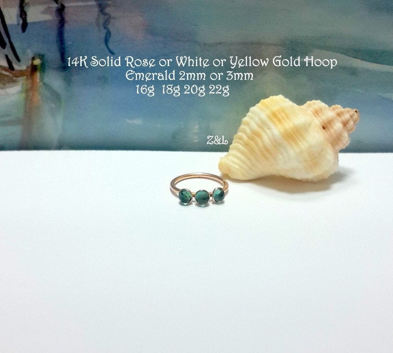 22G 20G 18G 16G 14K Solid Gold Emerald 2-3mm helix hoop-tragus-lobe-conch-daith-rook-nose ring-May/'s Birthstones-New Collection-Sammer Sale