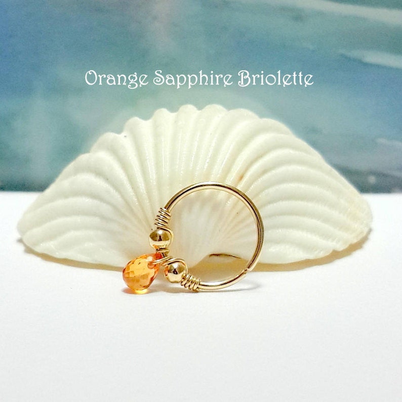 22g 20g 18g 16g 14KSolid Gold Gemstone Multicolor Sapphire Briolette Helix Piercing-Nose-Tragus-Conch Ring-September Birthstone,Holiday Gift