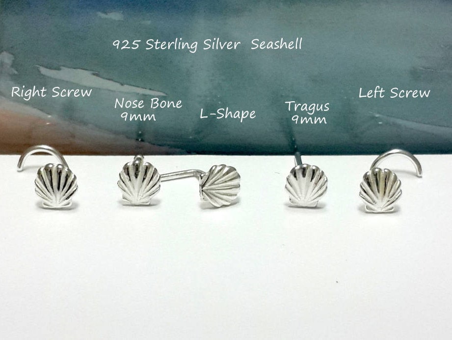 Sterling Silver Seashell Nose Stud: Nautical Piercing Jewelry