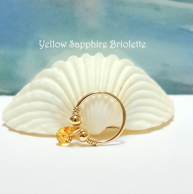 22g 20g 18g 16g 14KSolid Gold Gemstone Multicolor Sapphire Briolette Helix Piercing-Nose-Tragus-Conch Ring-September Birthstone,Holiday Gift