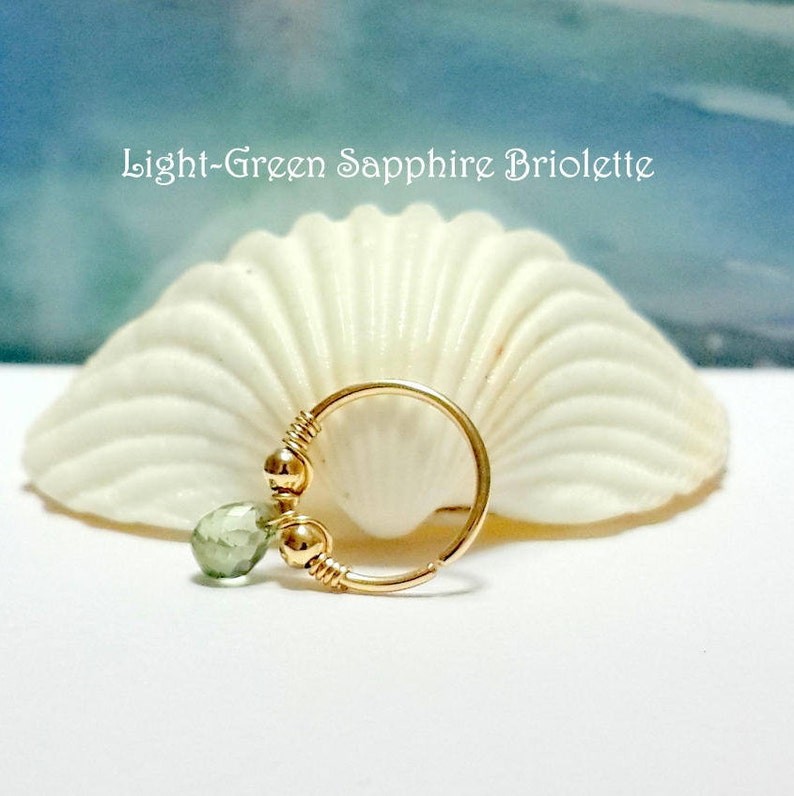 22g 20g 18g 16g 14KSolid Gold Gemstone Multicolor Sapphire Briolette Helix Piercing-Nose-Tragus-Conch Ring-September Birthstone,Holiday Gift