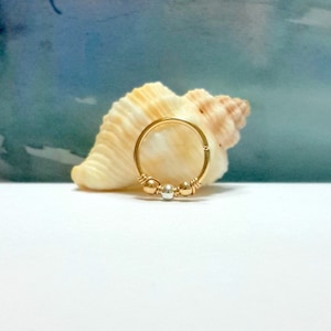 16g 18g 20g 22g  14K Solid Yellow Gold Hoop, Yellow and White Gold Beads Helix Hoops, Nose,Conch ,Tragus Hoop, Mothers Day Gift, Spring Gift