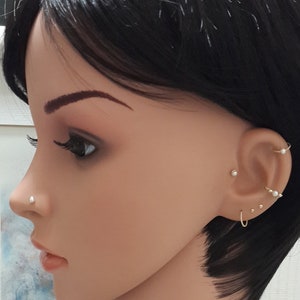 16g 18g 20g 22g White Pearl 14K Yellow Gold Filled Twisted Helix Hoop,Tragus,Nose,Daith,Cartilage,Septum Ring,June's Birthstone,Jewelry Gift