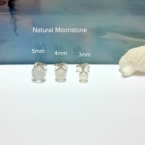 Cyber Week Sale Natural Moonstone Sterling Silver Stud Earrings,Stud 3mm 4mm 5mm, Lobe Stud Earrings,Gold Studs Post Earrings,Unique Gifts
