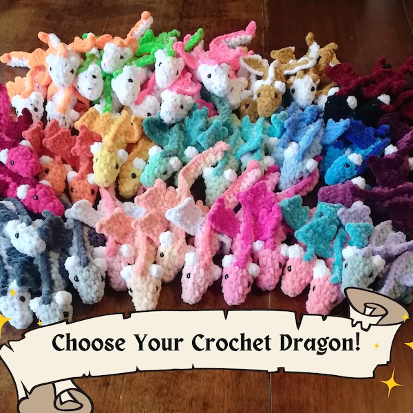 Crochet Dragon Plushie: 10 Inch Amigurumi Toy, Choose Your Colors