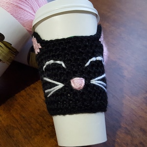 Black Cat Coffee Cup Cozy, Crochet Cup Sleeve, Gift For Her, Unique Gift, Coffee Cozy, Cat Lover Gift, Cat Cozy, Gift For Him, Cute Present