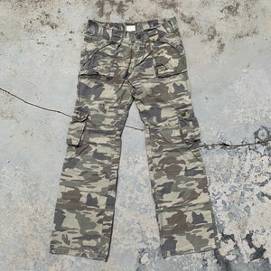 Pantaloni cargo mimetici vintage a vita bassa One Room, unisex, taglia W30L29.5, stile militare americano, multitasche