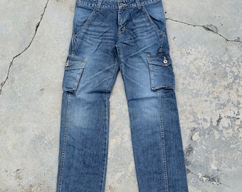 Jeans cargo vintage giapponesi Beamsboy multitasche, stile gotico tattico, modello W29L29.5 unisex.