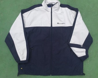 Chaqueta ligera vintage Champion con cremallera, logo Script, talla grande, estilo oversize, para hombre, colorblock, estilo cortavientos informal.