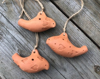 Clay Bird Whistle Set of 3 Ceramic Bird Whistles Handmade Whistle Terracotta Whistle Gift For Children Pendant Bird One Of A Kind