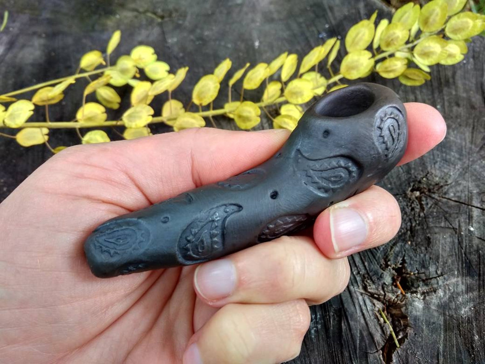 Ceramic Smoking Pipe. Matte Black Clay Pipe With Paisley Etsy