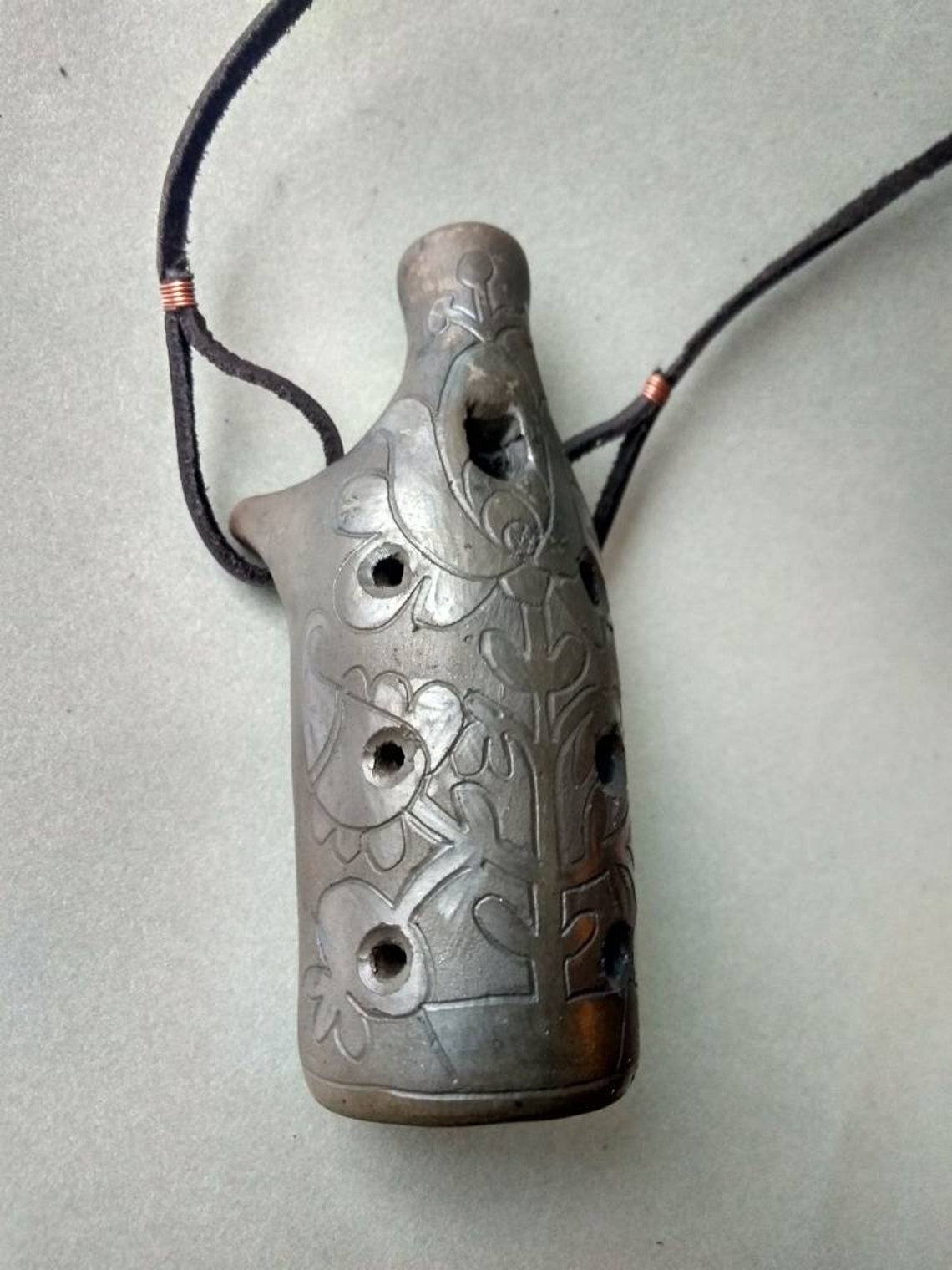 Pendant ocarina necklace. Hand decorated elegant clay flute. Etsy