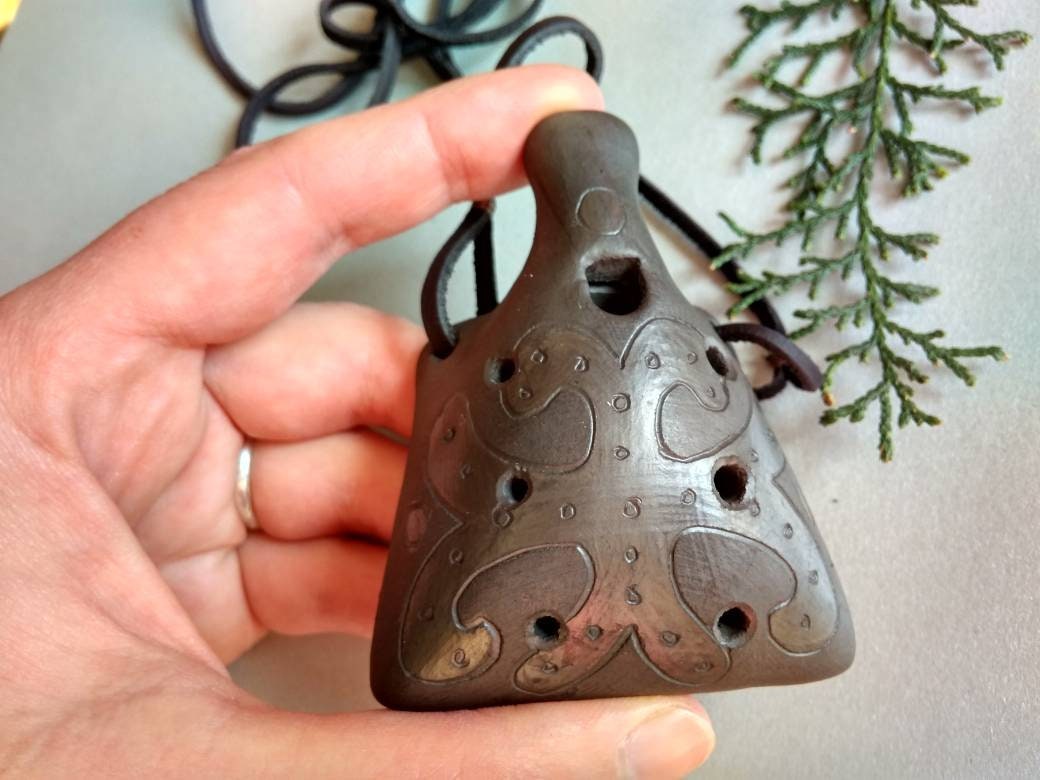 Pendant ocarina necklace. Handmade ceramic flute. Black on Etsy