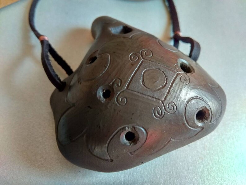 Pendant ocarina necklace. Hand decorated elegant clay flute. Etsy