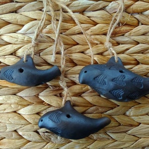 Clay Bird Whistle Set of 3 Ceramic Bird Whistles Handmade Whistle Black Bird Whistle Gift For Children Pendant Bird One Of A Kind
