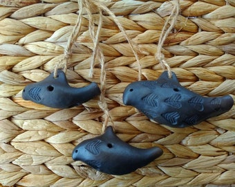 Clay Bird Whistle Set of 3 Ceramic Bird Whistles Handmade Whistle Black Bird Whistle Gift For Children Pendant Bird One Of A Kind