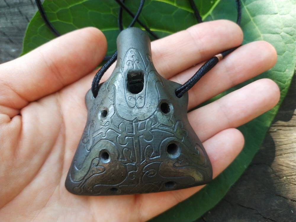 Ocarina Black Pendant Ocarina Ceramic Musical Instrument Etsy