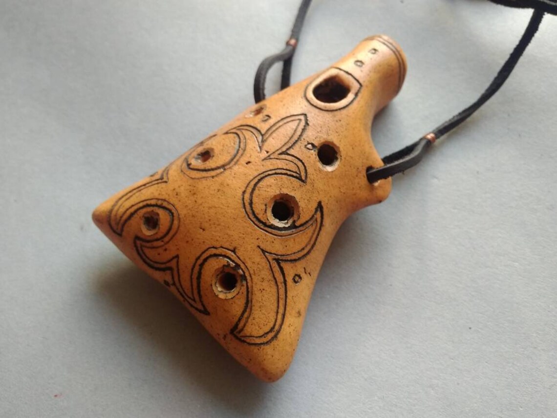 Unique Ceramic Ocarina Hand Decorated Clay Whistle Pendant Etsy