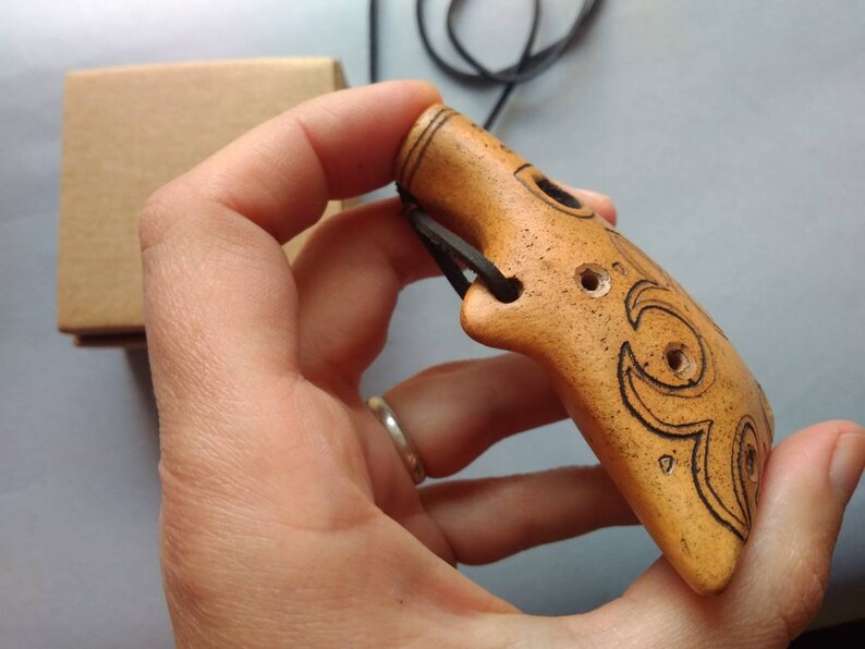 Unique Ceramic Ocarina Hand Decorated Clay Whistle Pendant Etsy