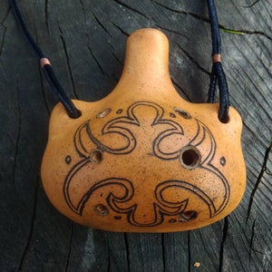 Ocarina ceramic flute. Handmade decorated ocarina necklace.