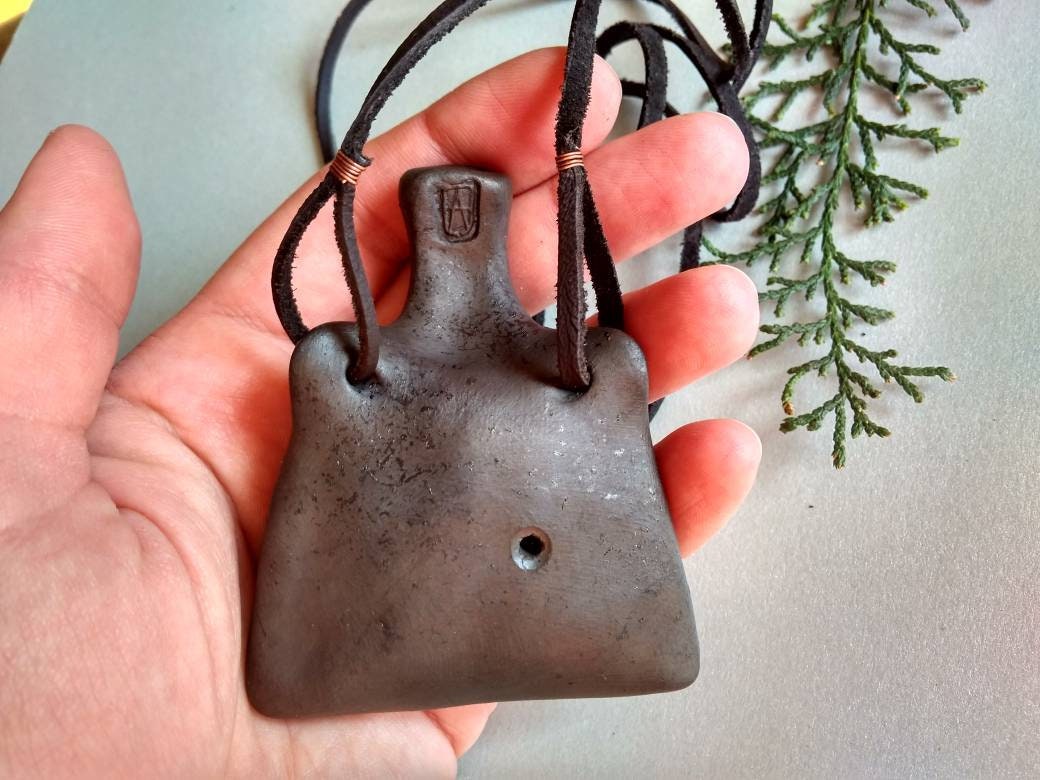 Pendant ocarina necklace. Handmade ceramic flute. Black on Etsy