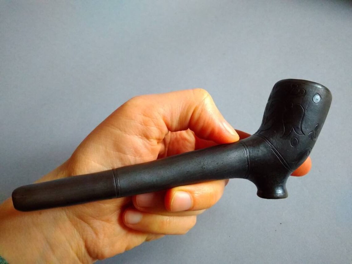 Long black ceramic smoking pipe. Elegant English clay pipe Etsy