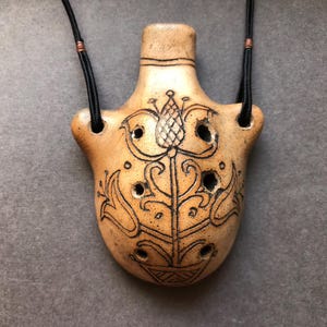 Handmade Ceramic Pendant Ocarina Elegant 7-hole Clay Decorated Flute One Of A Kind Ceramic Musical Instrument