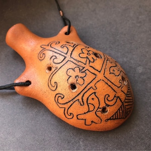 Ceramic Ocarina Hand Decorated Clay Whistle Pendant Ocarina Ceramic Flute The Tree Of Life Folk Motifs Art Crafted Ocarina