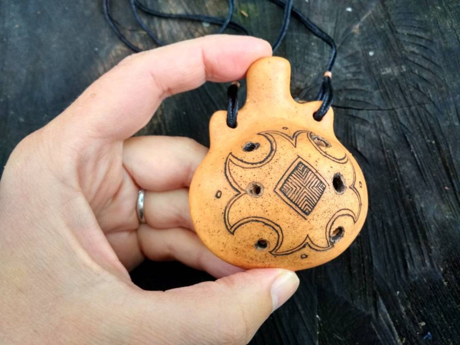 Handmade ocarina clay flute. 7 hole. Decorated ocarina Etsy