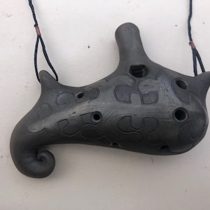 Ceramic Ocarina flute. Handmade pendant ocarina. Elegant black on black becorated ocarina. One of a kind.
