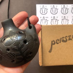 Handmade ocarina. Clay flute. 7 hole ocarina necklace Decorated ocarina pendant.