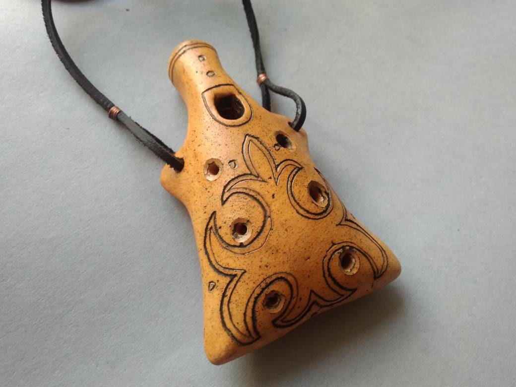 Unique Ceramic Ocarina Hand Decorated Clay Whistle Pendant Etsy