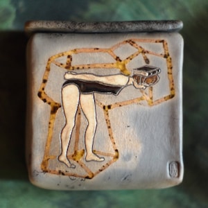 Ceramic Box Raku Pop Art Handmade Girls Fitness Gift Yoga Fine Art Ceramics
