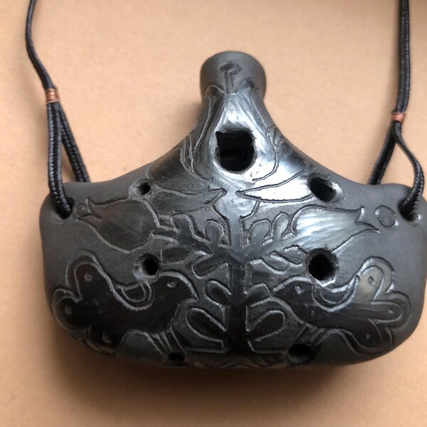 Ocarina Handmade Ceramic Pendant Ocarina Ceramic Folk Design Black ocarina