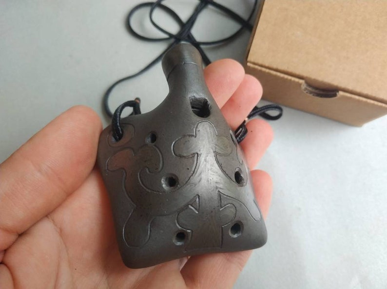 Ceramic Pendant Ocarina Necklace. Hand Decorated Clay Flute Etsy
