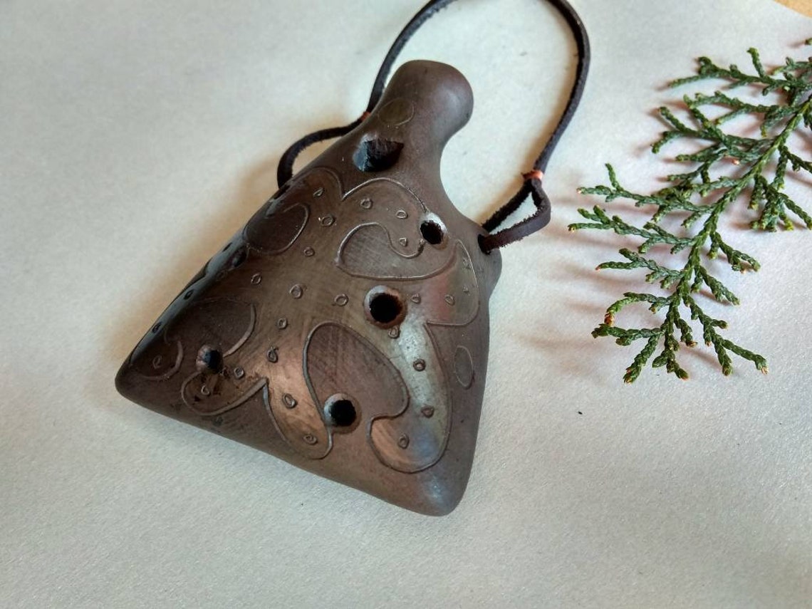 Pendant Ocarina Necklace. Handmade Ceramic Flute. Black on Etsy