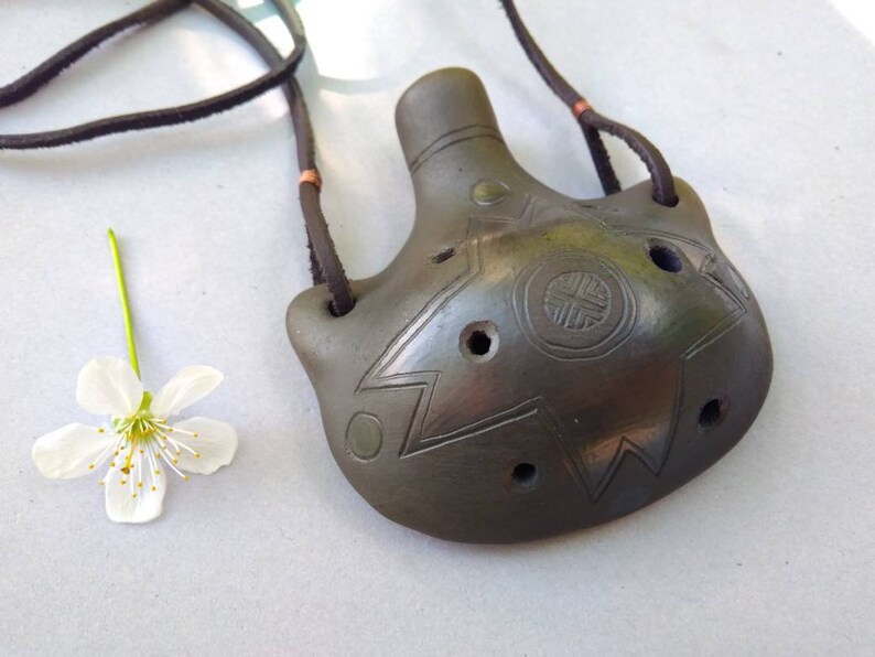 Ocarina Ceramic Flute. Handmade Pendant Black Ocarina. Elegant Etsy