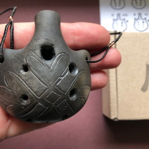 Pendant ocarina necklace. Hand decorated elegant clay flute.