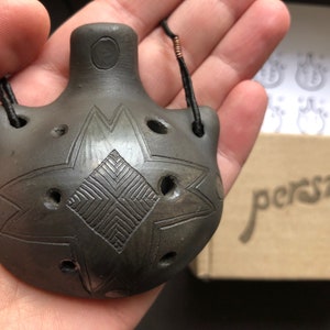 Ocarina Ceramic Flute Handmade Pendant Ocarina Folk Design Decorated Black Ocarina