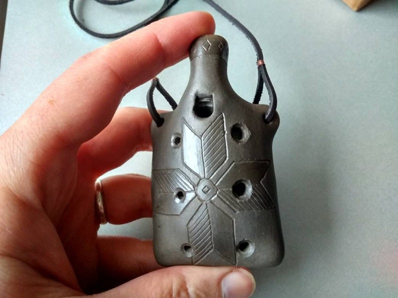 Handmade ceramic ocarina necklace. Hand decorated elegant clay Etsy