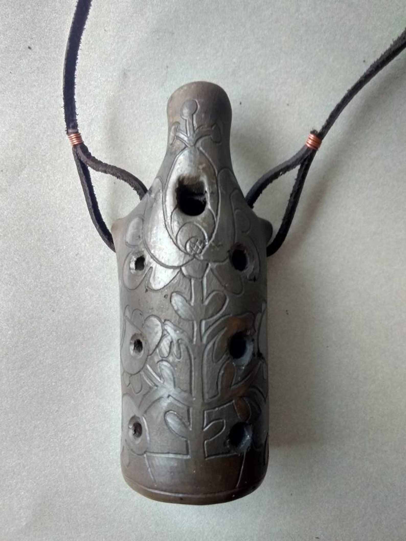 Pendant ocarina necklace. Hand decorated elegant clay flute. Etsy