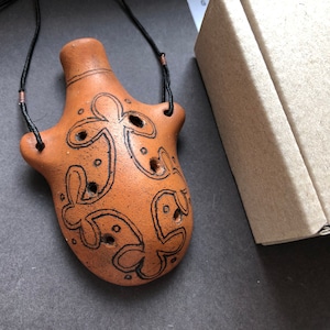 Ocarina ceramic flute. Handmade pendant black on black decorated ocarina. One of a kind.