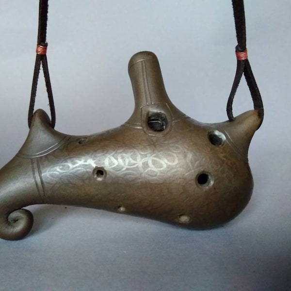 Ocarina ceramic flute. Handmade pendant ocarina. Elegant black ocarina. One of a kind.